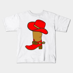 RED And Brown Cowboy Boot And Hat Kids T-Shirt